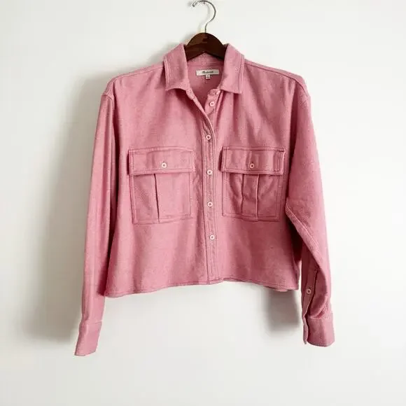 MADEWELL Flannel Cargo Button Up Shirt Nouveau Pink Melange Small S - Picture 5 of 11